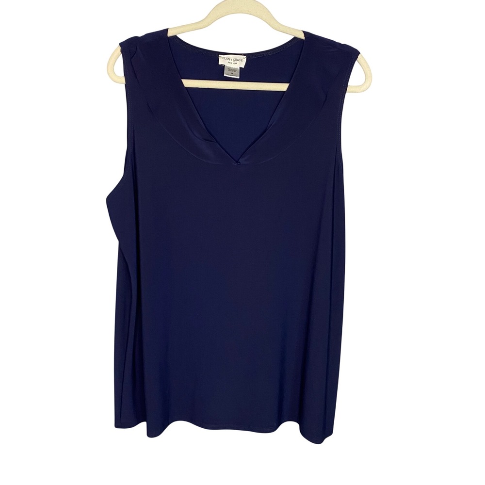 Elan + Grace Navy Blue Draped V-Neck Sleeveless Knit Top Plus Size 2X Made USA